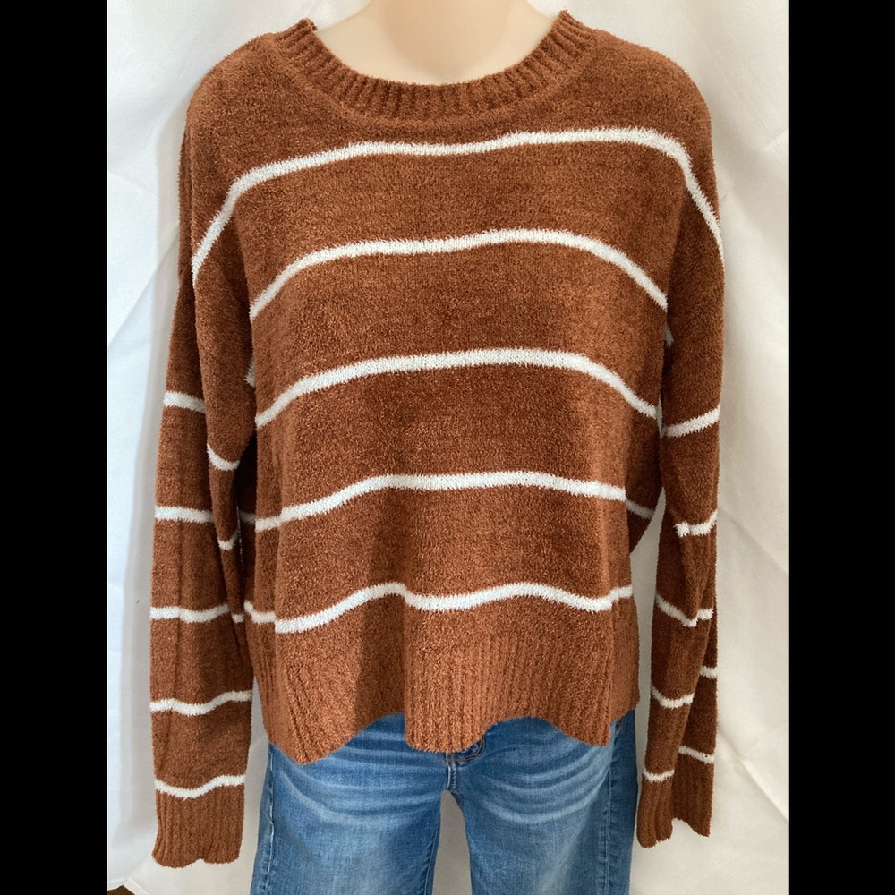 Burnt Orange Fuzzy Striped Sweater